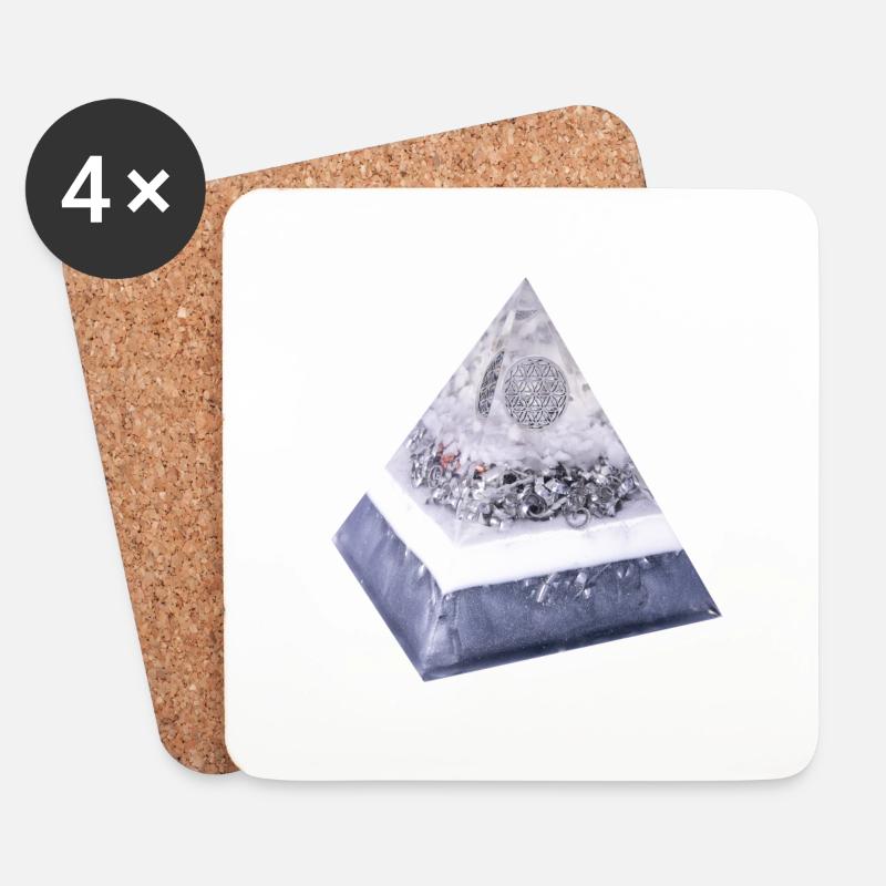 Blume des Lebens Pyramide - Untersetzer (4er-Set) - Weiß