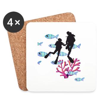 Diver Flagge Tauchen Unter Wasser Geschenk T-Shirt - Untersetzer (4er-Set) - Weiß - Vorne