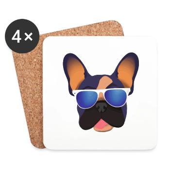 Français Bulldog avec lunettes de soleil Chien - Dessous de verre (lot de 4) - blanc - Devant