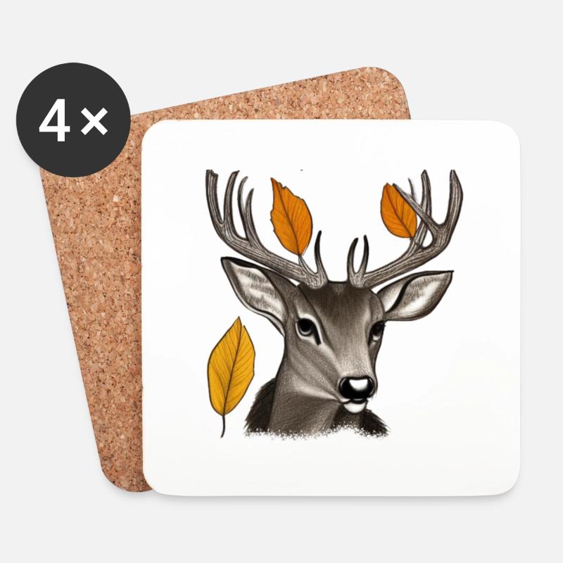 Hirschkopf im Herbst Hirsch Geweih Bock Reh Kitz 4 - Untersetzer (4er-Set) - Weiß