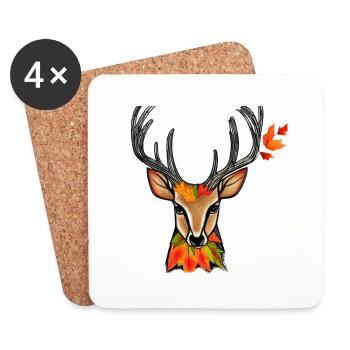 Deerhead in autumn Deer Antlers Goat Fawn 2 - Coasters (set of 4) - white - Front