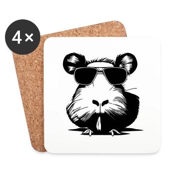 guinea pig cool sunglasses funny vector - Coasters (set of 4) - white - Front
