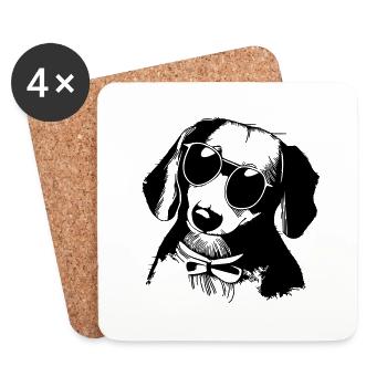 Teckel Chien Chiens Lunettes de soleil Cool Vector 5 - Dessous de verre (lot de 4) - blanc - Devant