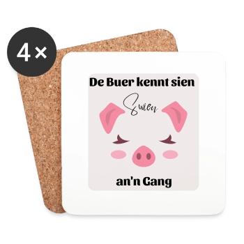 De Buer kennt sien Swien an'n Gang - Plattdeutsch - Untersetzer (4er-Set) - Weiß - Vorne