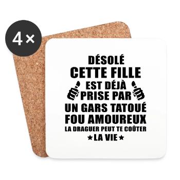 cette fille est prise par un gars tatoué amoureux - Dessous de verre (lot de 4) - blanc - Devant