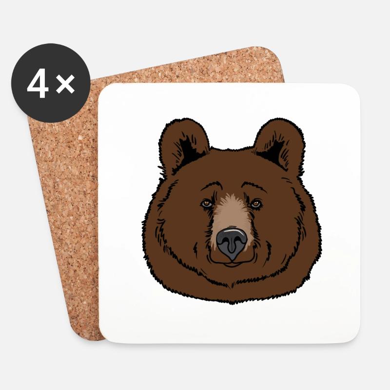 Braunbär Kopf - Untersetzer (4er-Set) - Weiß