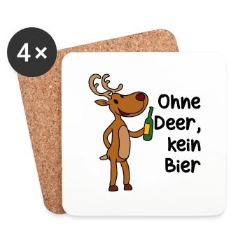 Weihnachtselch, Rudolph trinkt Bier, XMAS Spruch - Untersetzer (4er-Set) - Weiß - Vorne