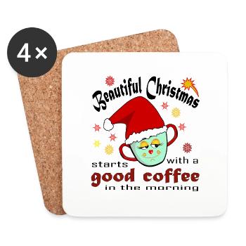 Schöne Weihnacht fängt mit Kaffe am morgen an - Untersetzer (4er-Set) - Weiß - Vorne