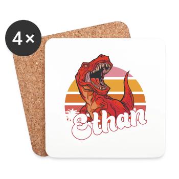 ETHAN - Schöner Jungen Name mit T-REX Dino - Untersetzer (4er-Set) - Weiß - Vorne