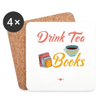 Drink Tea Read Books Be Happy Book Lover Reading - Untersetzer (4er-Set) - Weiß - Vorne