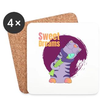Cat Dream Cute Cute Girl Animal Comic Smile l - Coasters (set of 4) - white - Front