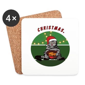 Chat avec biscuits Noël Noël - Dessous de verre (lot de 4) - blanc - Devant