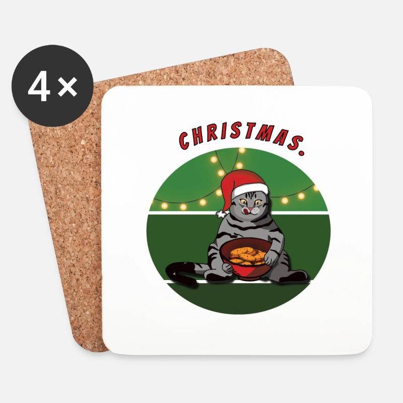 Katze mit Keksen Weihnachten Christmas - Untersetzer (4er-Set) - Weiß