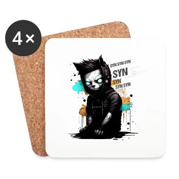 Blackhat Hacker Cat Syn Flood - Untersetzer (4er-Set) - Weiß - Vorne