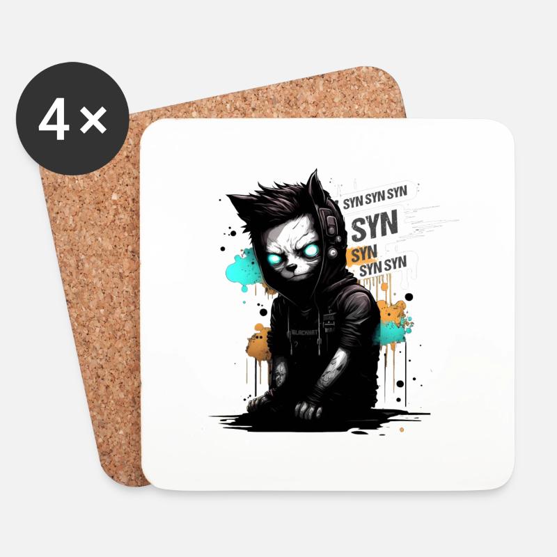 Blackhat Hacker Cat Syn Flood - Untersetzer (4er-Set) - Weiß