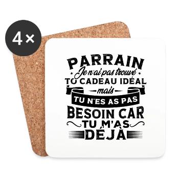 Parrain je n'ai pas trouvé ton cadeau Humour - Dessous de verre (lot de 4) - blanc - Devant
