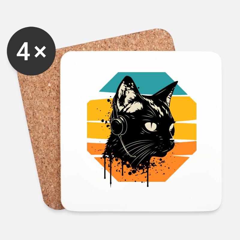 Kopfhörer mit Katze | Katze trägt Kopfhörer - Untersetzer (4er-Set) - Weiß