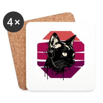 Chat portant des écouteurs | chat portant des écouteurs - Dessous de verre (lot de 4) - blanc - Devant