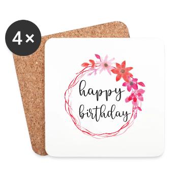 Happy Birthday Geburtstag Geschenk Blumen Mädchen - Untersetzer (4er-Set) - Weiß - Vorne