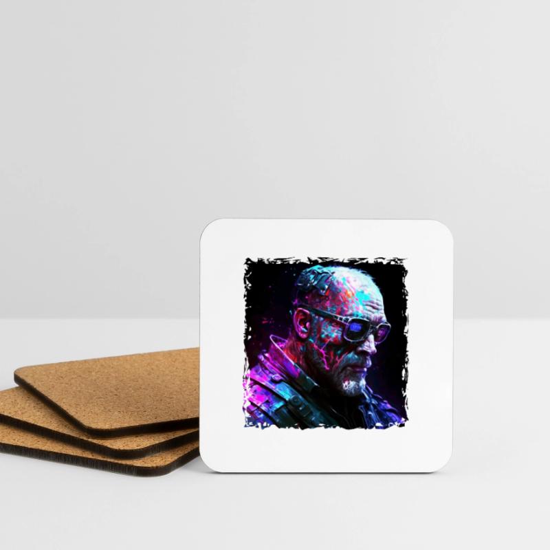 Alter High Tech Cyborg oder Android im Neonlicht Untersetzer (4er-Set)