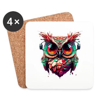 Owl with extremely large eyes as illustration - Coasters (set of 4) - white - Front