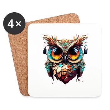 Owl with big eyes under cool glasses - Coasters (set of 4) - white - Front