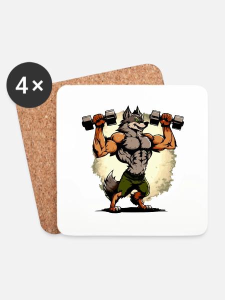Kikou the muscular wolf - Coasters (set of 4) - white