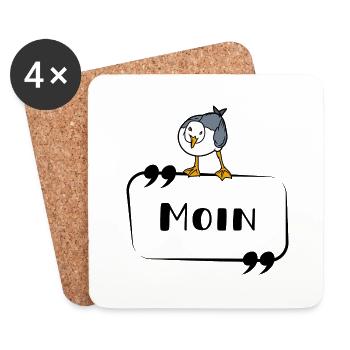 Moin Möwe neugierig norddeutsch Schriftzug - Untersetzer (4er-Set) - Weiß - Vorne