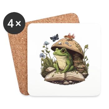 White Cottagecore Aesthetic Mushroom Frog Reading - Untersetzer (4er-Set) - Weiß - Vorne