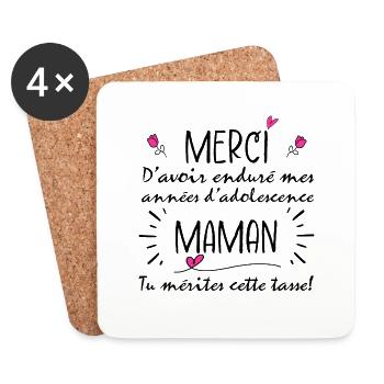 idée cadeau original pour la fête des meres - Dessous de verre (lot de 4) - blanc - Devant