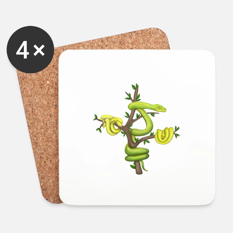 The Green Python - Tree Python - Coasters (set of 4) - white
