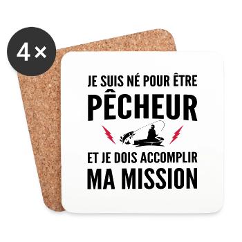 né pour être pêcheur / cadeau humour pêche - Dessous de verre (lot de 4) - blanc - Devant
