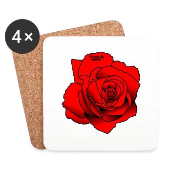 Rose rouge - Dessous de verre (lot de 4) - blanc - Devant