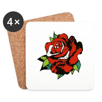 rose fleur feuille 2 A - Dessous de verre (lot de 4) - blanc - Devant