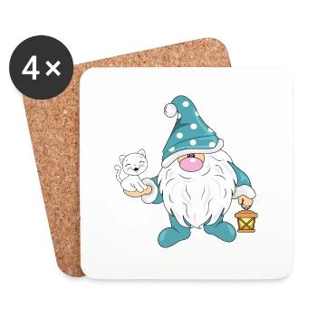 Funny Nordic gnome with a cute white cat - Coasters (set of 4) - white - Front