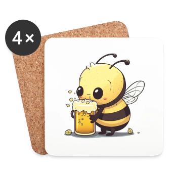 Abeille mignonne avec de la bière. - Dessous de verre (lot de 4) - blanc - Devant