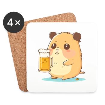 Süßer dicker Biertrinkender Hamster - Untersetzer (4er-Set) - Weiß - Vorne