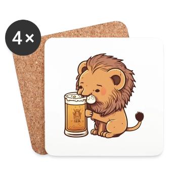 Sweet Little Lion with Beer - Coasters (set of 4) - white - Front