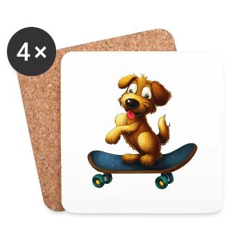 Dog Riding Skateboard for Dog Owners Funny - Coasters (set of 4) - white - Front