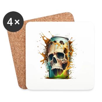 Skull explodes from beer can - Coasters (set of 4) - white - Front