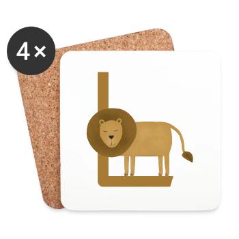 L - LEO - ABC, Alphabet, Lettre, Animal, Nom - Dessous de verre (lot de 4) - blanc - Devant