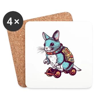 Un mignon chinchilla monte sur une planche à roulettes - Dessous de verre (lot de 4) - blanc - Devant