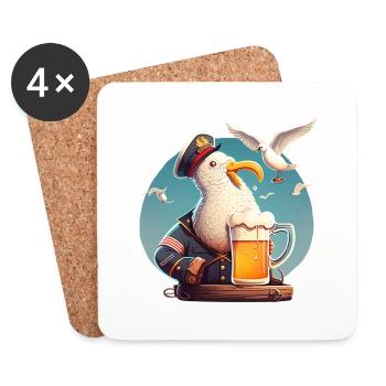 Lutsiger Captain Seagull with beer - Coasters (set of 4) - white - Front