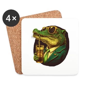 Crocodile with suit, sunglasses and beer - Coasters (set of 4) - white - Front