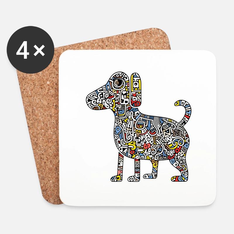 Hunde-Kunst-Muster - Untersetzer (4er-Set) - Weiß