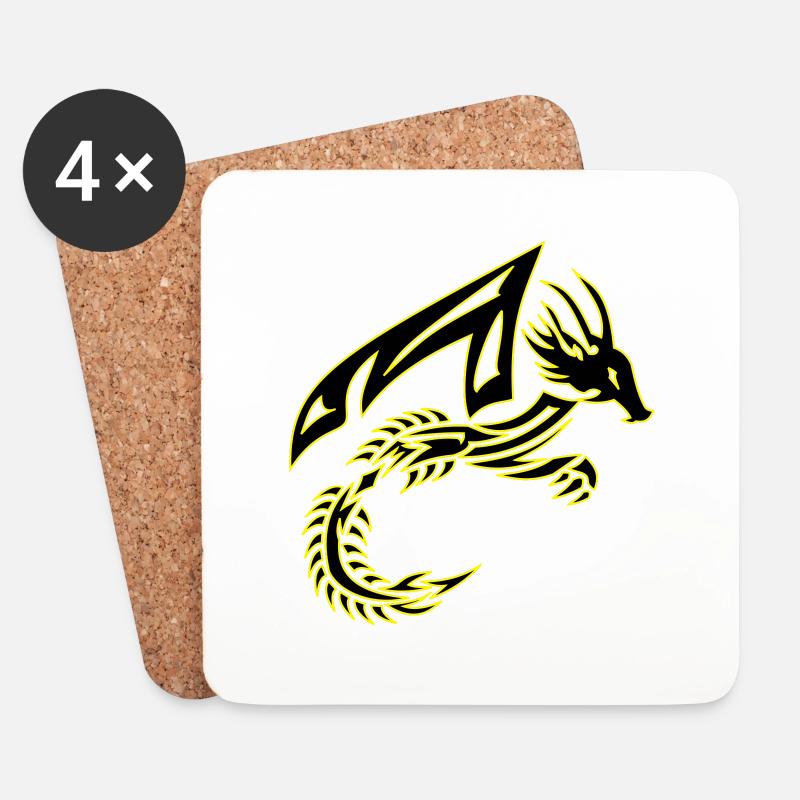 Stammesdrache Schwarzer und Gelber Drache - Untersetzer (4er-Set) - Weiß