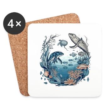 Creatures of the sea - Coasters (set of 4) - white - Front