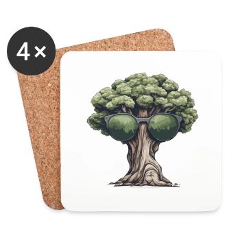 Arbre avec des lunettes de soleil - Dessous de verre (lot de 4) - blanc - Devant