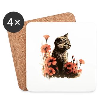 Katze Katzenliebhaber Katzenhalter Geschenkidee - Untersetzer (4er-Set) - Weiß - Vorne