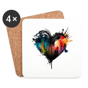 Gouttes de couleur de cœur colorées - Dessous de verre (lot de 4) - blanc - Devant